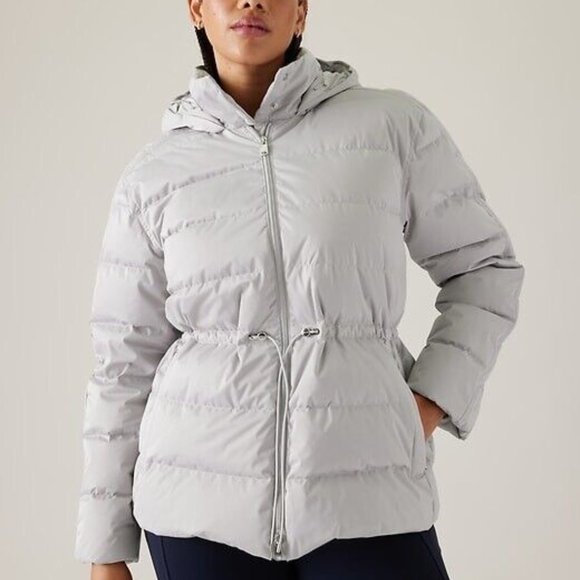 ATHLETA DOWN PUFFER JACKET WITH HOOD SIZE MEDIUM GREY - NEW WITH TAGS - Picture 8 of 8